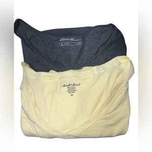 Derek Heart & Eddie Bauer Long Sleeve Cotton Blend Tees-Butter Yellow & Gray  2X